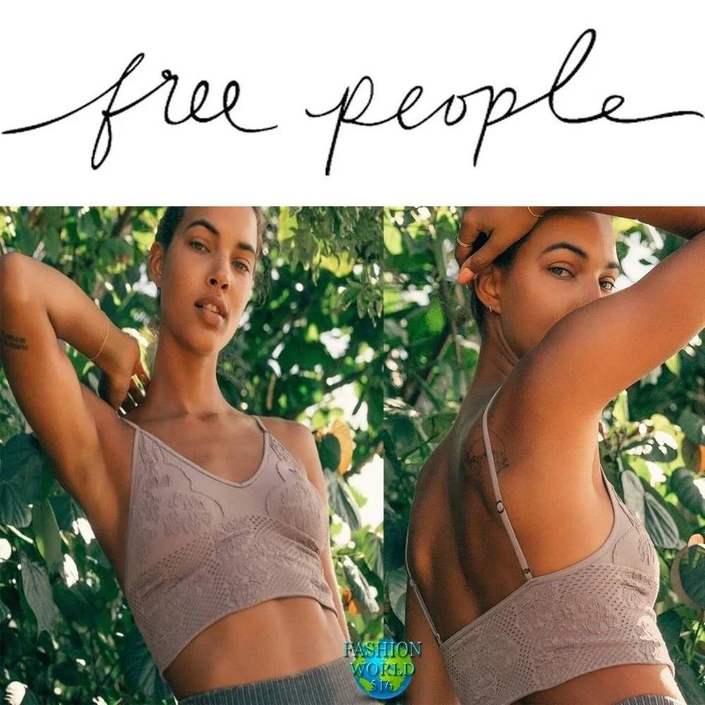 Free People Candy Bralette Crop Top Sand Nude Floral Textured Sz XS/S NWT Boho